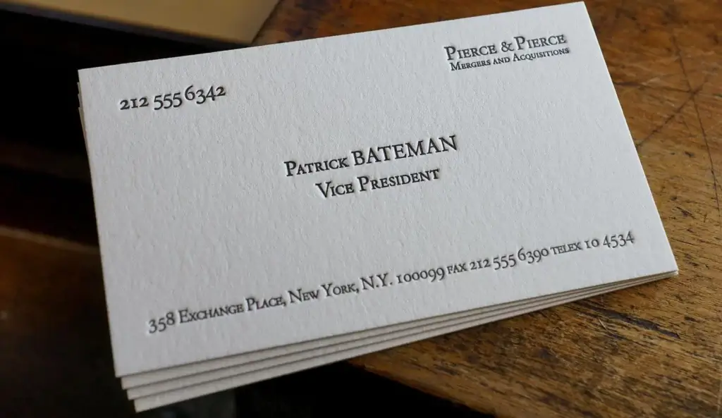Patrick Bateman's Pierce & Pierce business card