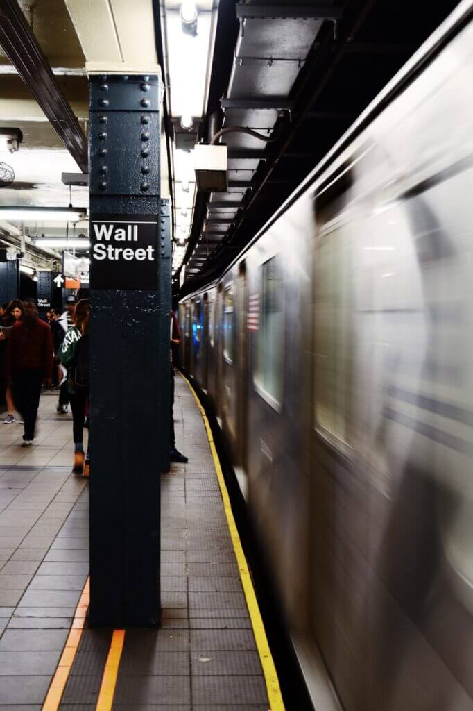 The New York subway at the Wall Street stop.